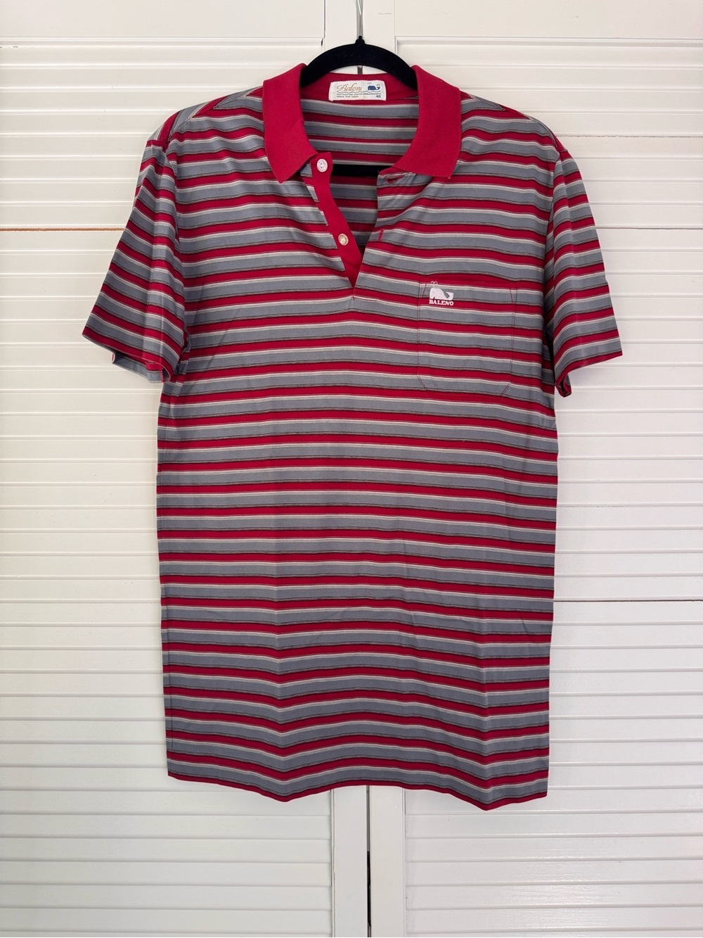 Vintage 70’s/80’s Baleno Men's Red and Gray Striped Polo Shirt - Classic Casual